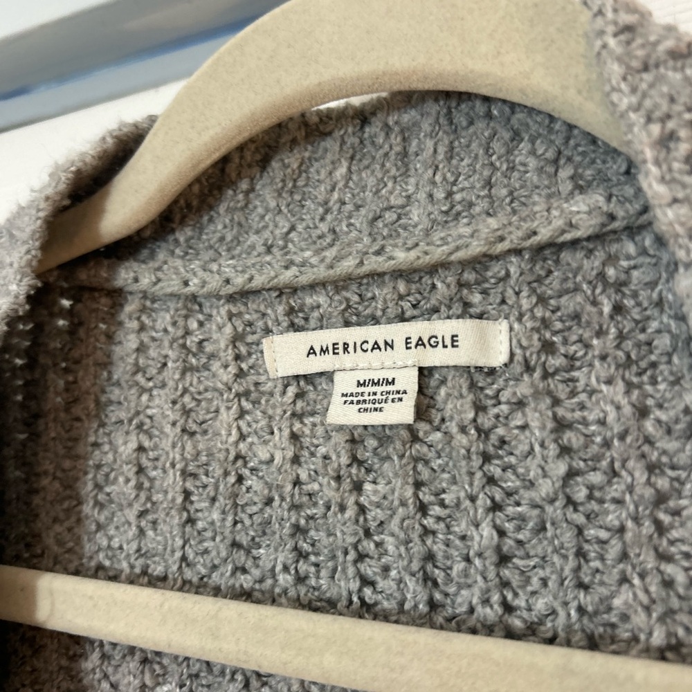 American Eagle Gray Chunky Knit Open Front Cardigan Size M - Picture 3 of 5